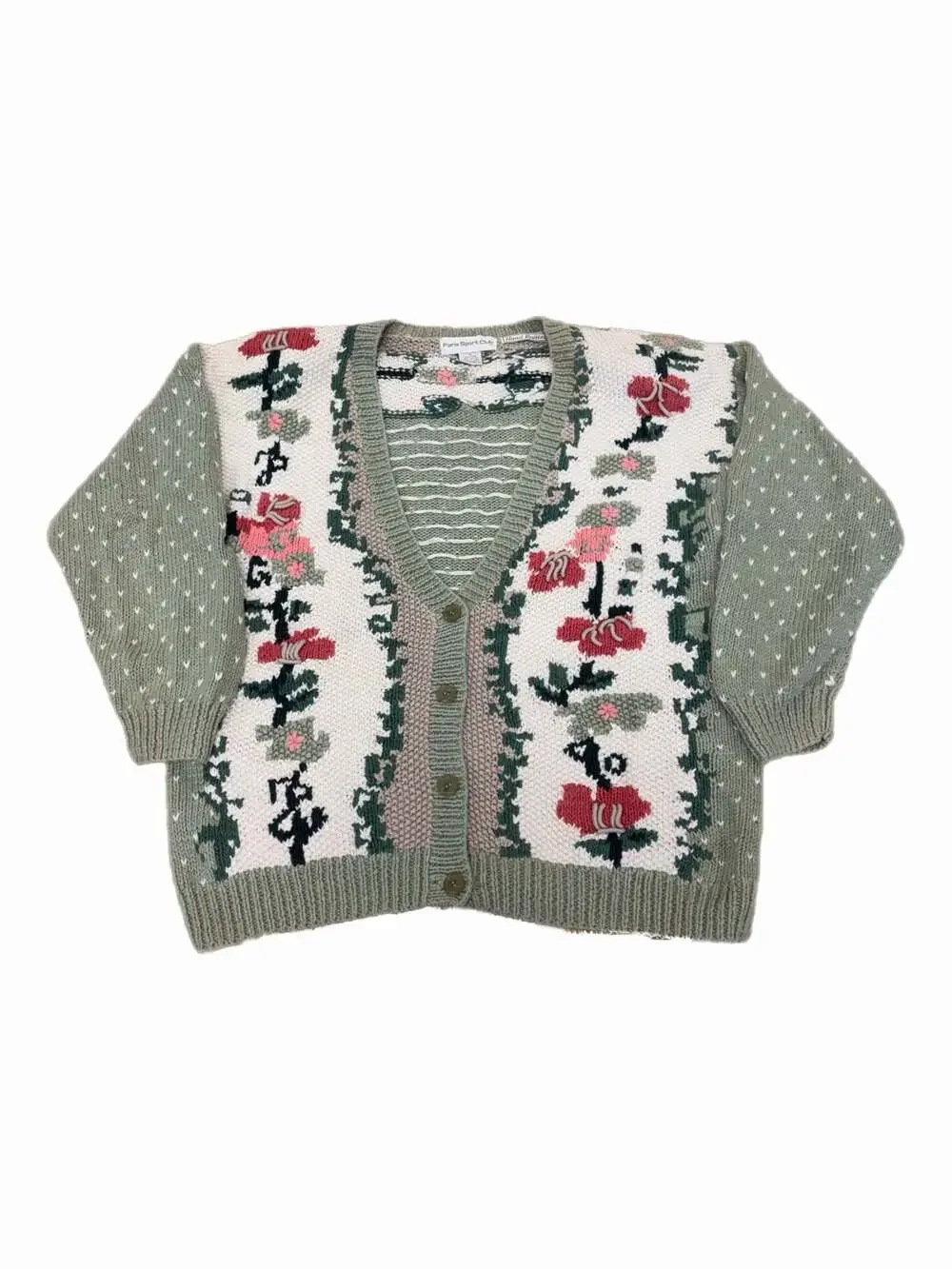 Paris Sport Club Vintage Hand Knitted Floral Cardigan